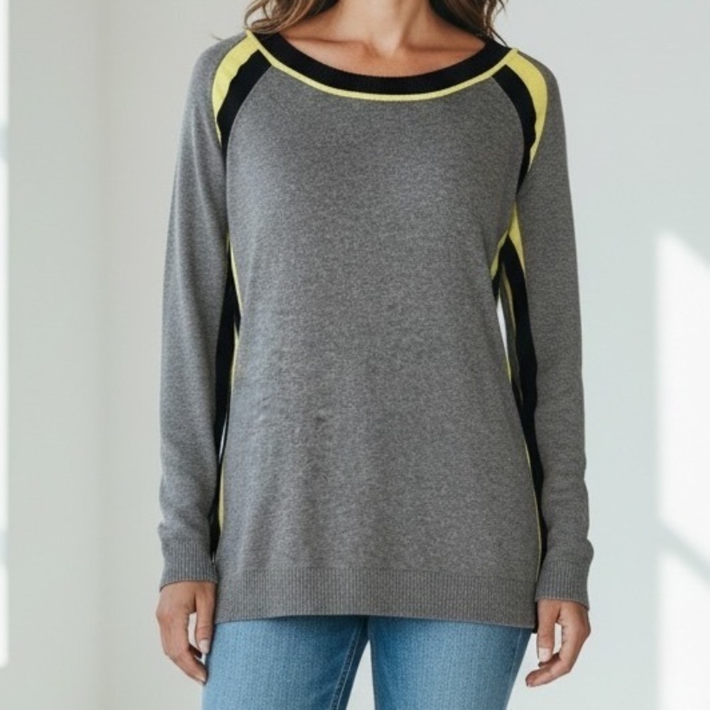 Gray Yellow Black Colorblock Knit Sweater Women's‎ Long Sleeve XL Pink Rose